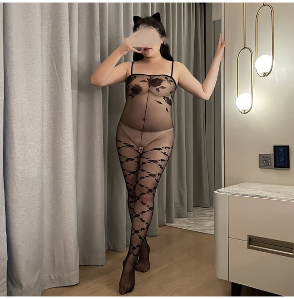 FEE ET MOI - Rose Open Crotch Bodystocking (Plus Size - Black)